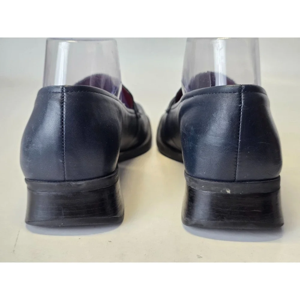 Bandolino Women's Loafers Size 7.5 M Navy Leather Slip‎ On Heels Shoes Vintage
